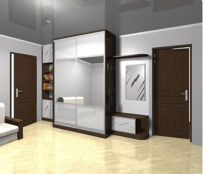 3D rendering  illustration interior design Cabinet, mirrored sliding doors