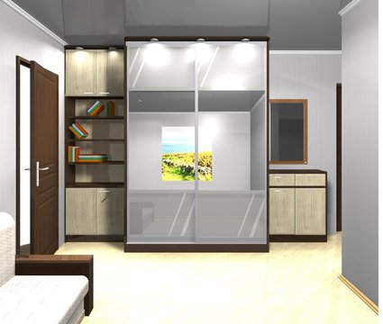 3D rendering  illustration interior design Cabinet, sliding doors mirrored