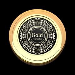 Glossy and gold label. Black stone in gold. Stone with different