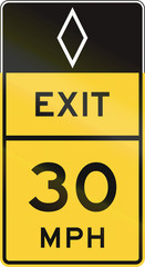 United States MUTCD road sign - Exit with advisory speed limit