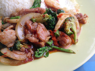 Stir Fried Pork with Roasted Chili Paste with mixed vegetables & Thai jasmine rice