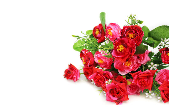 bouquet of small red roses isolated on white background