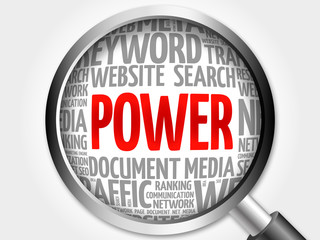 POWER word cloud with magnifying glass, business concept