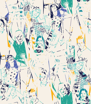 Happy Young People Abstract Seamless Pattern.