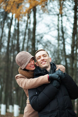 Beautiful  couple in   autumn park.