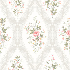 Obrazy na Plexi  bezszwowy kwiatowy wzór z koronką i kwiatowym bukietem