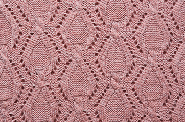 Pink knitted sweater texture background. Space for copy, text, lettering.