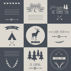 Set of vintage camping and outdoor activity logos. 