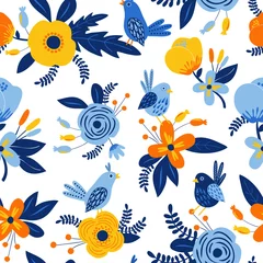 Poster Vlinders Beautiful seamless pattern with spring flowers.
