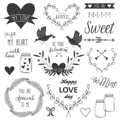 Romantic and love illustrations and typography for Happy Valentines Day.  - 102497374