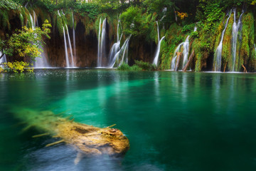 Croatia. Plitvice Lakes. Waterfall with turquoise water