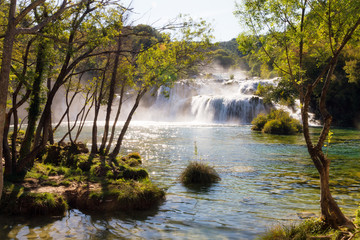 Beautiful view on the Skradinski  waterfall at the end of the Krka river in Krka national park in Croatia