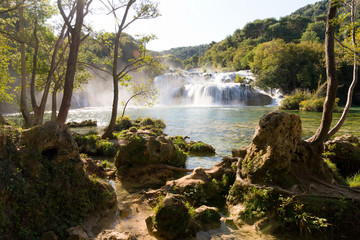 Beautiful view on the Skradinski  waterfall at the end of the Krka river in Krka national park in Croatia