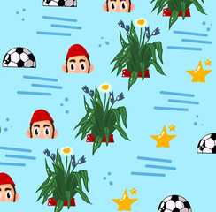 Background illustration people sport ball stars flowers