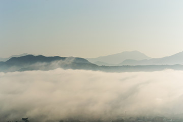 Mountain nature of misty clouds fast movement