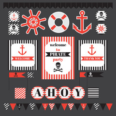 Printable set of vintage pirate party elements.