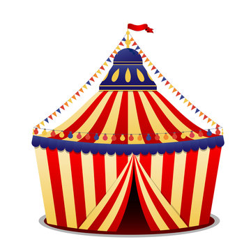 Abstract circus striped tent on white background