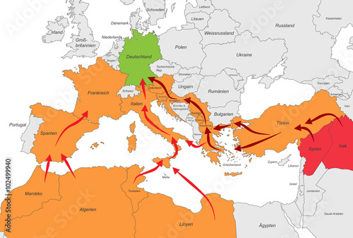 "Flüchtlingsrouten - von Syrien nach Deutschland" Stock image and