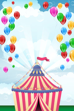 Circus tent and flying balloons - place for text