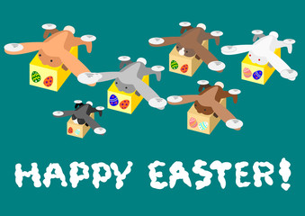 Fototapeta premium Rabbit drone carrying the Easter Egg