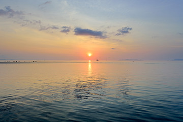 Panoramic dramatic sunset sky and tropical sea at dusk