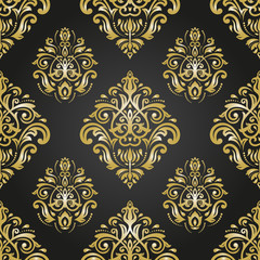 Seamless oriental ornament in the style of baroque. Traditional classic vector black and golden pattern