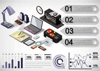 illustration of info graphic interior office concept in isometric graphic