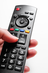 TV Remote Control Held by Female Hand