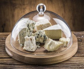 Variety of cheeses. Vintage stiles.