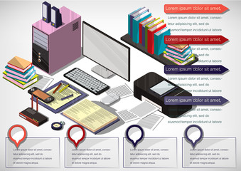 illustration of info graphic interior office concept in isometric graphic
