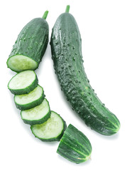 Cucumbers on the white background.