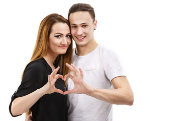 Valentine Couple. Portrait of Smiling Beauty Girl and her Handso