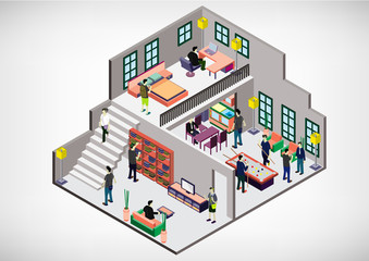 illustration of info graphic interior room concept in isometric graphic