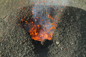 Volcanic lava hot