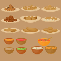 Vedic Indian cuisine, set of vegetarian healthy food