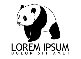 Naklejka premium Logotype with panda in black and white style