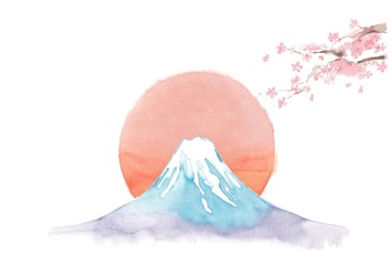 富士山、日の出、桜