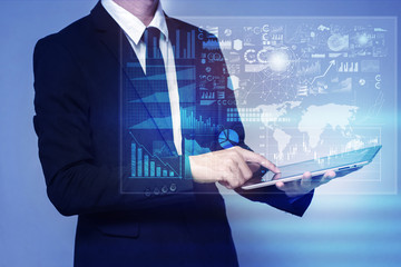 businessman touch screen on tablet