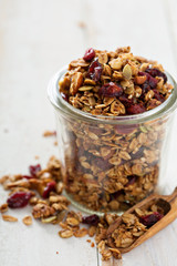 Homemade granola in a glass jar