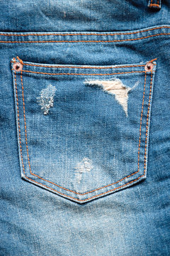 front view of blue jeans pocket