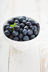 Fresh blueberries in a white bowl