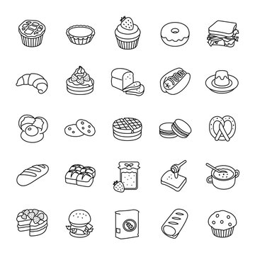 Bakery outlines vector icons