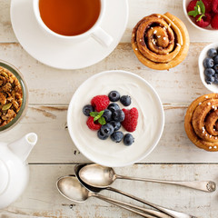 Natural yogurt in a bowl with berries
