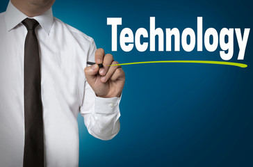 technology is written by businessman background concept