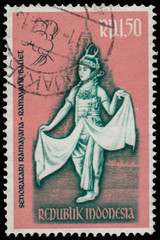 Stamp printed in Indonesia shows scene from Ramayana Ballet