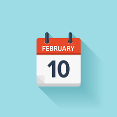 February 10. Vector flat daily calendar icon. Date and time, day, month. Holiday.
