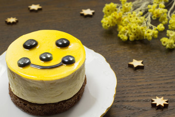 Yellow cheesecake, icons star on the table