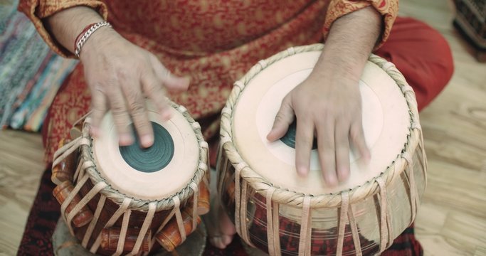 4k, Close-up of man playing the tabla drum