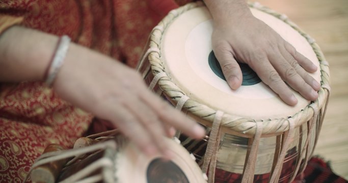 4k, Close-up of man playing the tabla drum