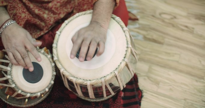 4k, Close-up of man playing the tabla drum